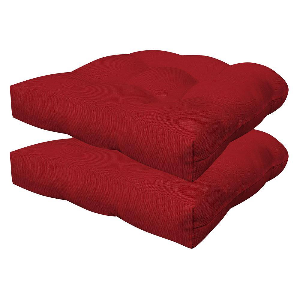 Outdoor Tufted Dining Seat Cushion Textured Solid Scarlet Red (Set of 2