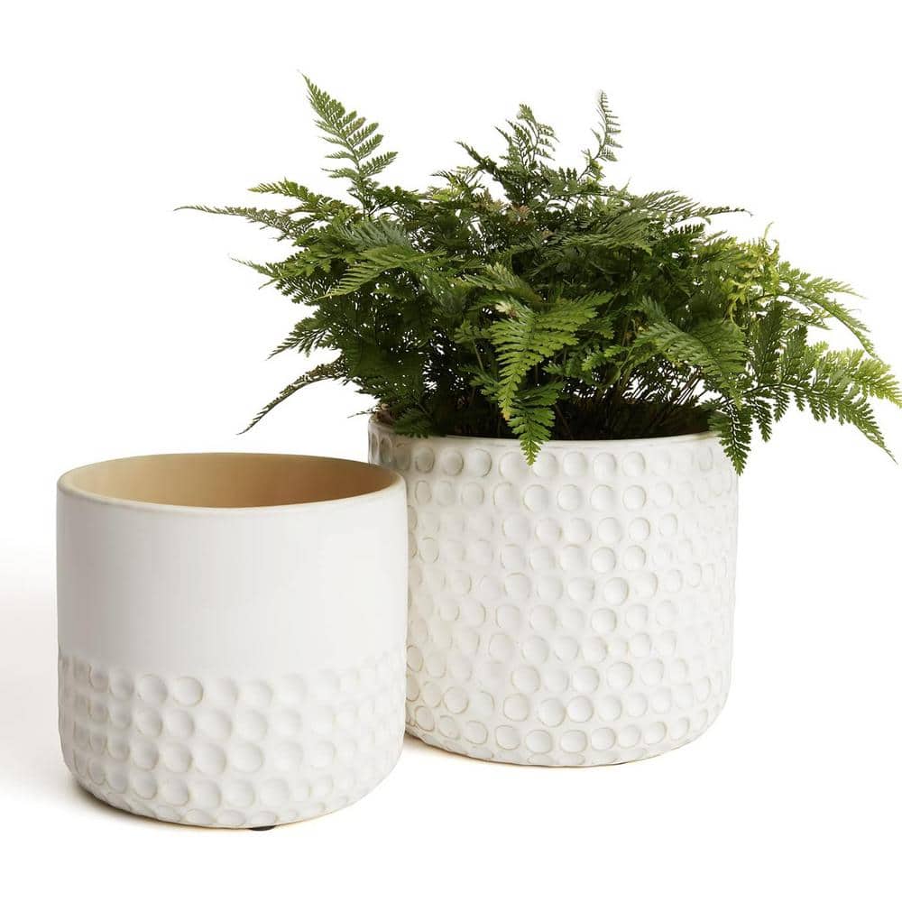 Ivory Ceramic Indoor/Outdoor Planter Flower Plant Pot with Drain Hole (2-Pa
