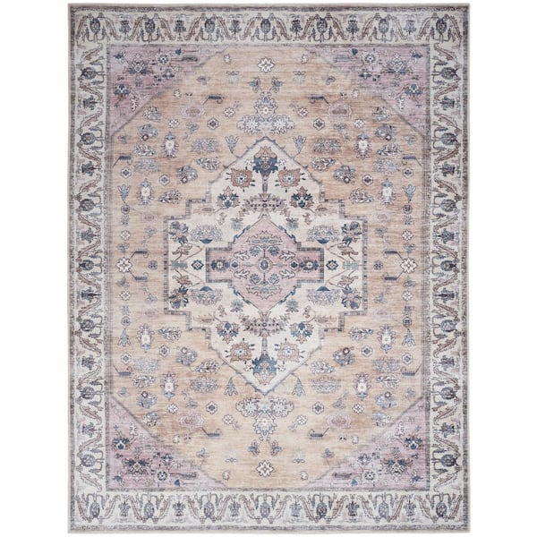 Nourison Brilliance Machine Washable Beige Multicolor 8 ft. x 10 ft. Vintage Persian Area Rug