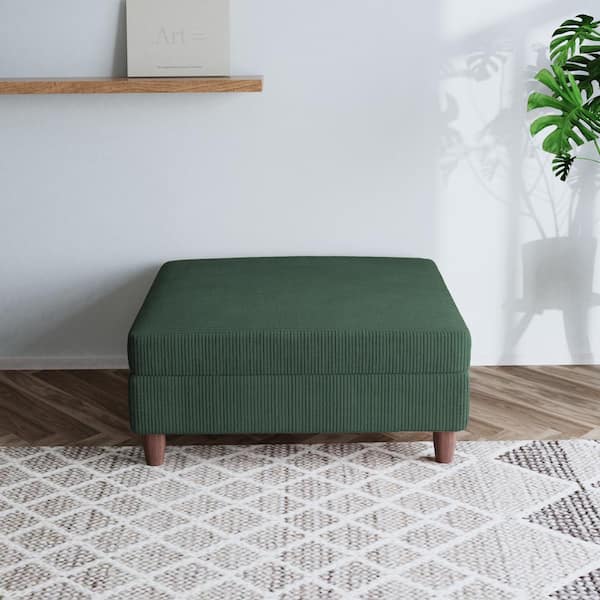 40.9 in. Hunter Green Corduroy Fabric Square Ottoman with Wood Legs