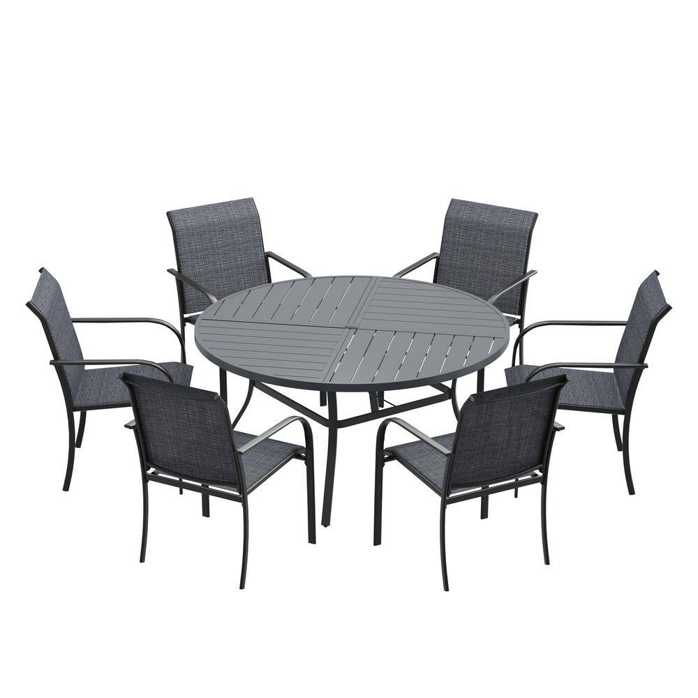 7-Piece Metal Outdoor Patio Dining Set with 50 in. Gray Round Table and 6-Grey Dining Chairs price history on PriceWatchPro