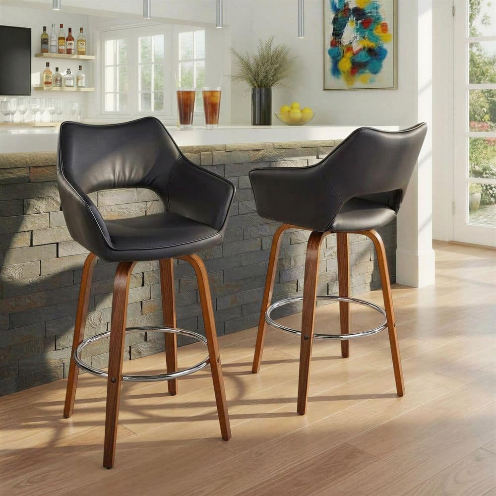 Lumisource Mustang 43 in. Walnut Wood and Black Faux Leather Fixed