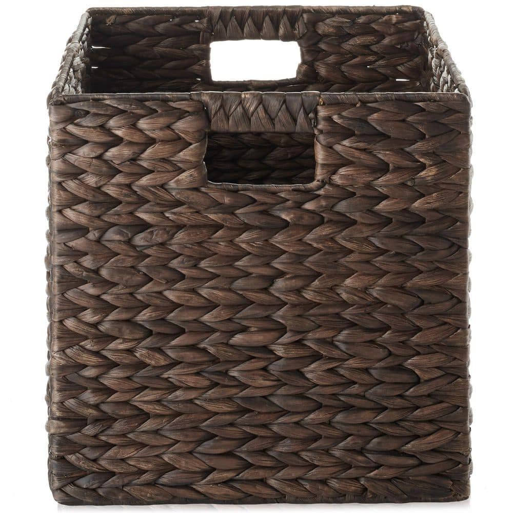 Espresso Water Hyacinth Collapsible Cube Storage Baskets, Set of 6
