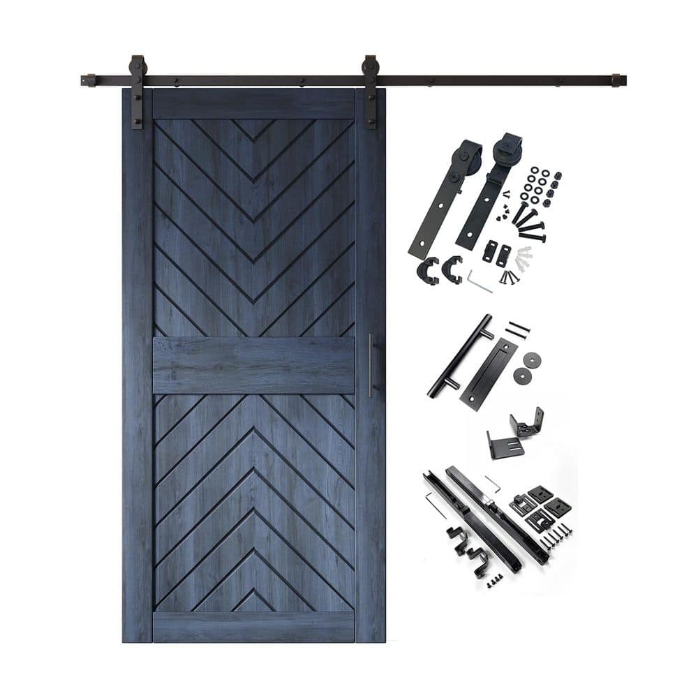 JT4 32 in. x 84 in. C-Panel Navy Fishbone Design Solid Pine Wood Sliding Barn Door with Hardware Kit price history on PriceWatchPro