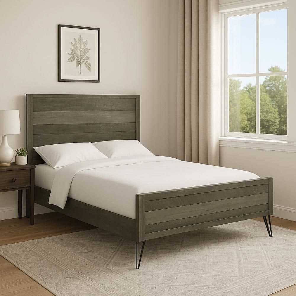 Modern Gray Wood Frame Queen Panel Bed with Panel Headboard and Footboard price history on PriceWatchPro