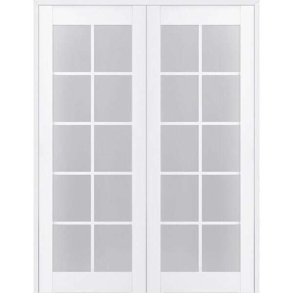 Belldinni Paola 48 in.x 84 in. Both Active 10-Lite Frosted Glass Bianco Noble Finished Wood Composite Double Prehung French Door