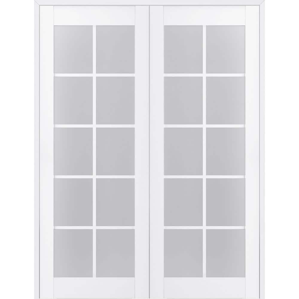 White Frosted Glass Pine Composite Double Prehung French Door