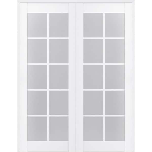 Paola 72 in.x 96 in. Both Active 10-Lite Frosted Glass Bianco Noble Finished Wood Composite Double Prehung French Door