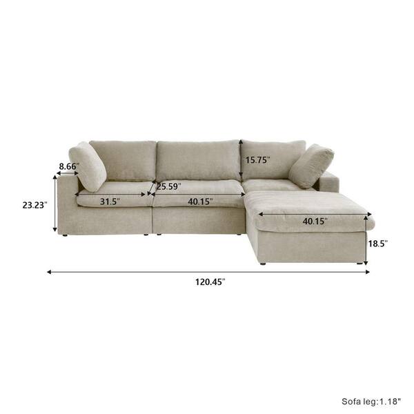 J&E Home 120.3 in. Square Arm Linen L Shaped Free J&E Home 120.3 in. Square Arm Linen L Shaped Free