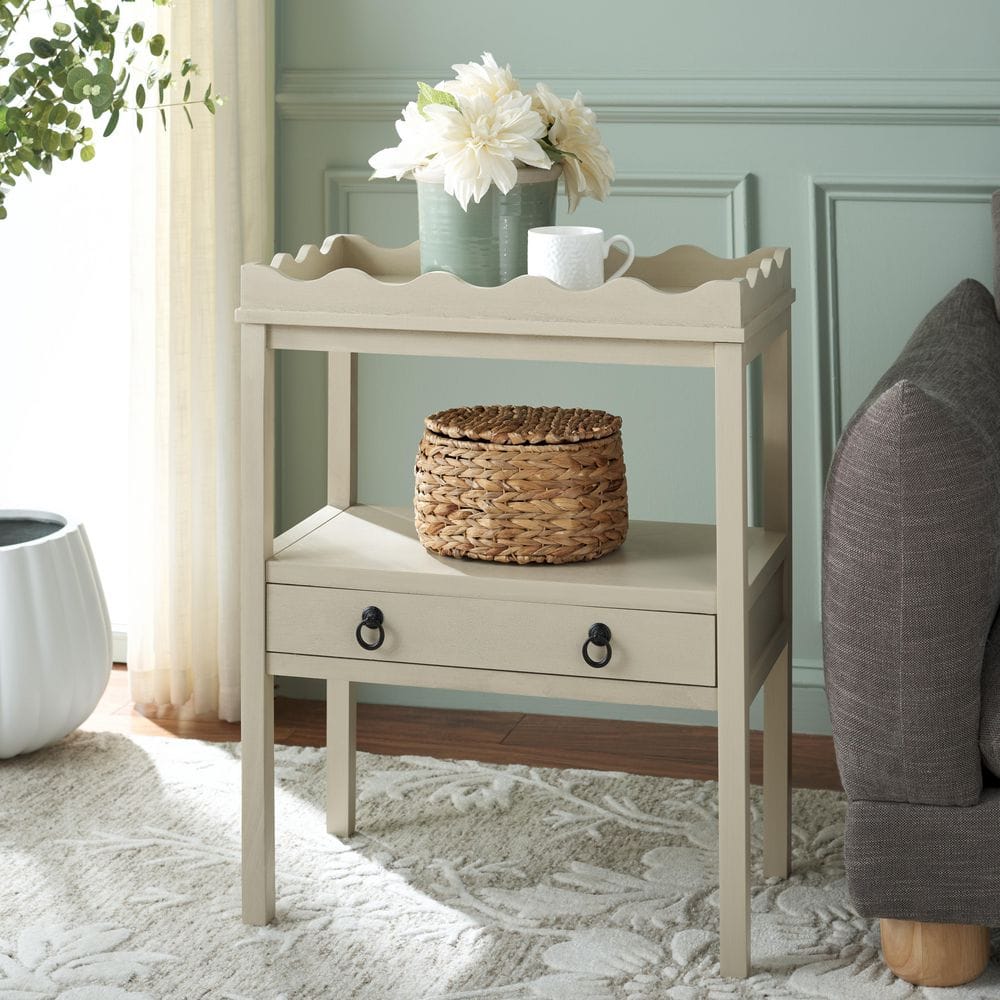 Darlyn 23.6 in. Sand Wood Rectangle End Table with 1 drawer