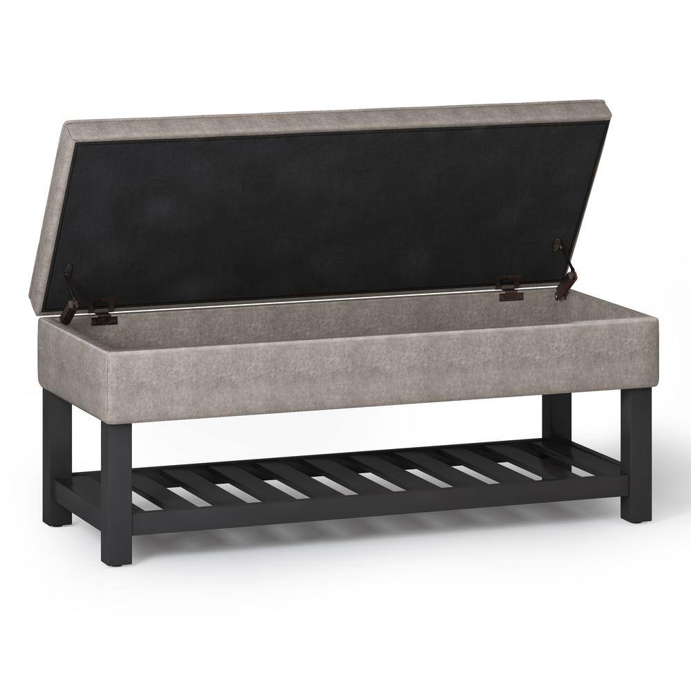 Gray Taupe Faux Leather Storage Ottoman Bench with Open Shelf