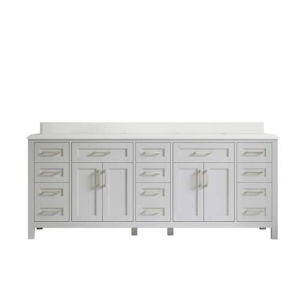 Willow Collections Cambridge 84 in. W x 22 in. D x 36 in. H Double Sink Bath Vanity in Gray with Cove Edge White Quartz Top