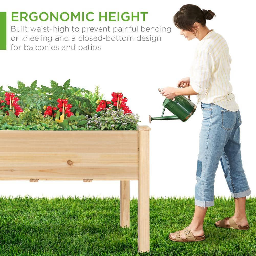Natural Fir Wood Elevated Garden Planter with Liner, 48"