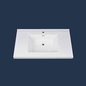 36 in. W. x 22 in. D Solid Surface Resin White Vanity Top Rectangular Single Sink Bathroom Vanity Top in Glossy White