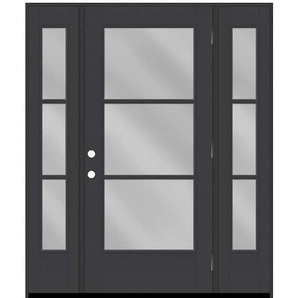Steves & Sons Legacy 68 in. x 80 in. Icon 3 Lite Modern Clear Glass LHOS Black Mahogany Fiberglass Prehung Front Door w/ Dbl 14 in. SL