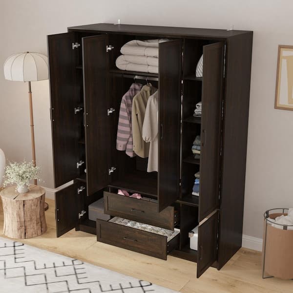 FUFU&GAGA 1-Piece Dark Walnut Wood 61.8 in. Bedroom Set with
