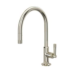 Graceline Single Handle Pull Down Sprayer Kitchen Faucet with Secure Docking, Gooseneck in Polished Nickel