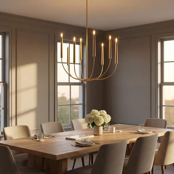 Lois 34 in. W x 29 in. H 8-Light Satin Brass Dimmable Transitional Chandelier