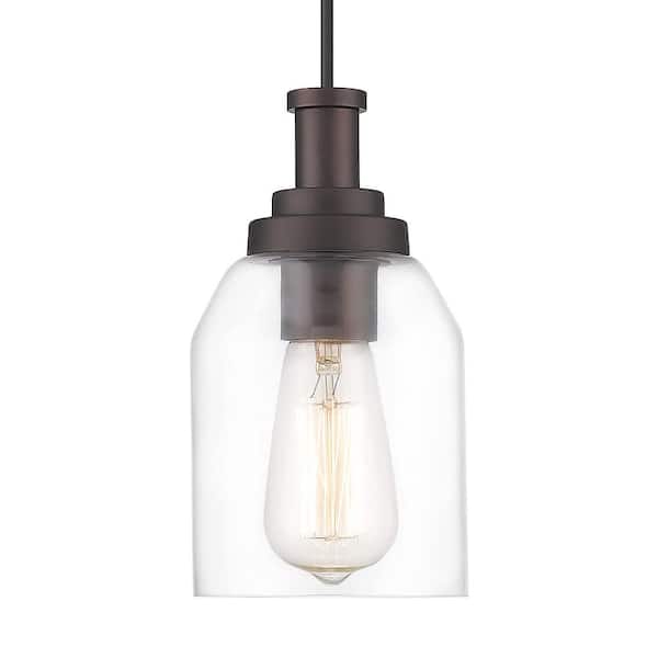 JAZAVA 1-Light Oil Rubbed Bronze Finish Pendant Light with Clear Glass Shade