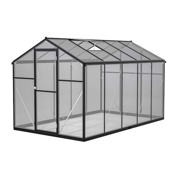 GHgo, 6 x 10 ft. Polycarbonate, Aluminum Frame, Walk-in Garden Greenhouse with Door, Adjustable Roof Vent, Black