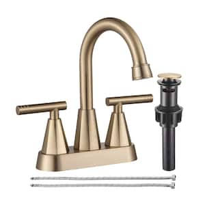 Rotatable 4 in. Center set Double-Handle Bathroom Faucet with Drain Kit Included in Gold