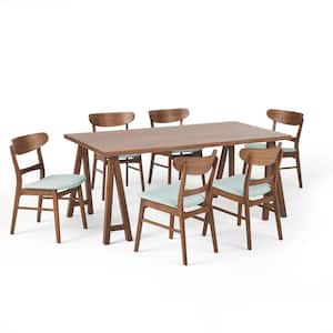 Idalia 7-Piece Rectangle Wood Top Mint and Walnut Standard Height Table Set