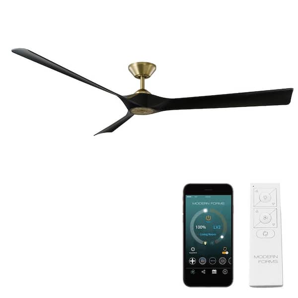 Modern Forms Torque 70 in. Smart Indoor Outdoor 3-Blade Ceiling Fan Satin Brass Matte Black with Remote Control