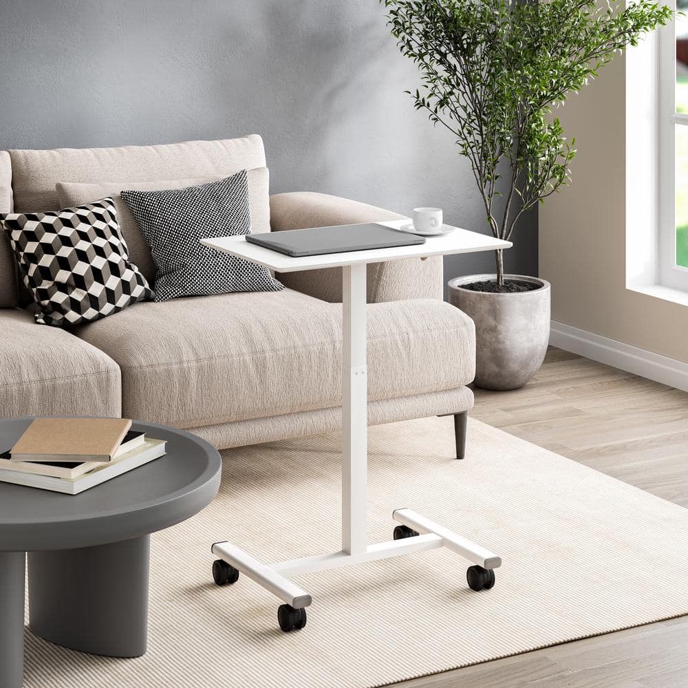 White Adjustable Height Mobile Rolling Laptop Cart Desk