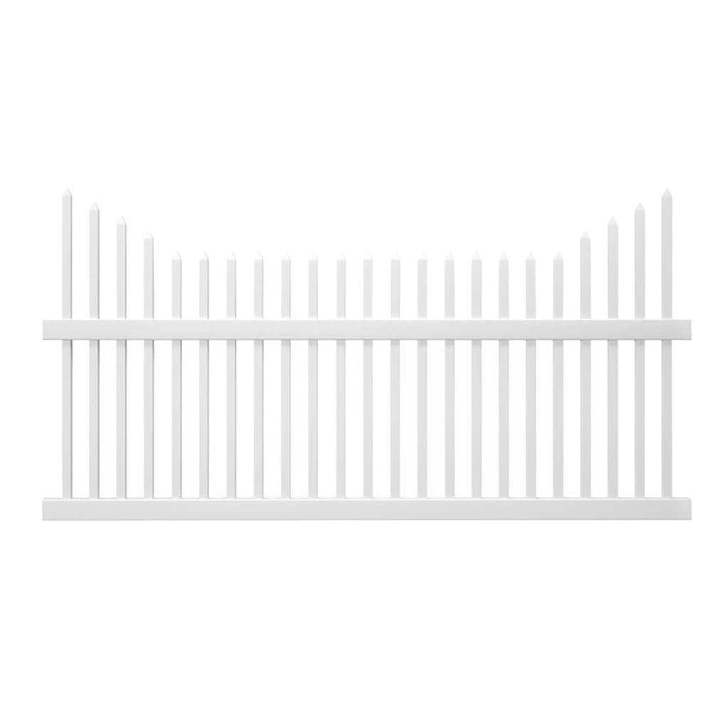 Veranda Pro Series 3 5 Ft H X 8 Ft W White Vinyl Alexandria Cut Scalloped Spaced Picket Fence