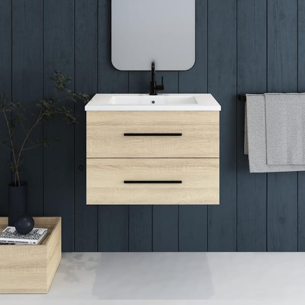 VOLPA USA AMERICAN CRAFTED VANITIES Napa 30 in. W x 20 in. D Single Sink Bathroom Vanity Wall Mounted In White Oak with Acrylic Integrated Countertop