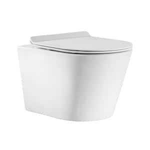 Calice Wall-Hung Toilet, Round, 3-Piece Bundle 0.8/1.6 GPF Dual Flush in Glossy White with Brass Flush Plate