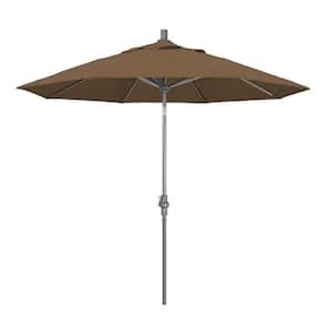 9 ft. Hammertone Grey Aluminum Market Patio Umbrella with Collar Tilt Crank Lift in Woven Sesame Olefin