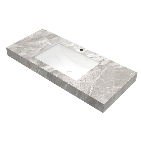 48 x 19 in. Undermount Ceramic Bathroom Sink in Light Gray with One Standard Pre-drilled Faucet Hole