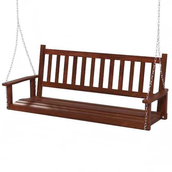 Clihome 3-Person Brown Wood Outdoor Porch Swing with 800 lbs. Weight Capacity