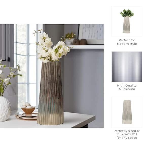 Liv & Skye 22 in. Silver Metal Flared Pyramid Decorative Vase