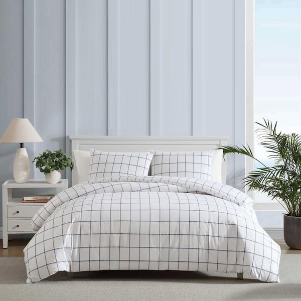 Plot 3-Piece Blue Cotton King Duvet Set