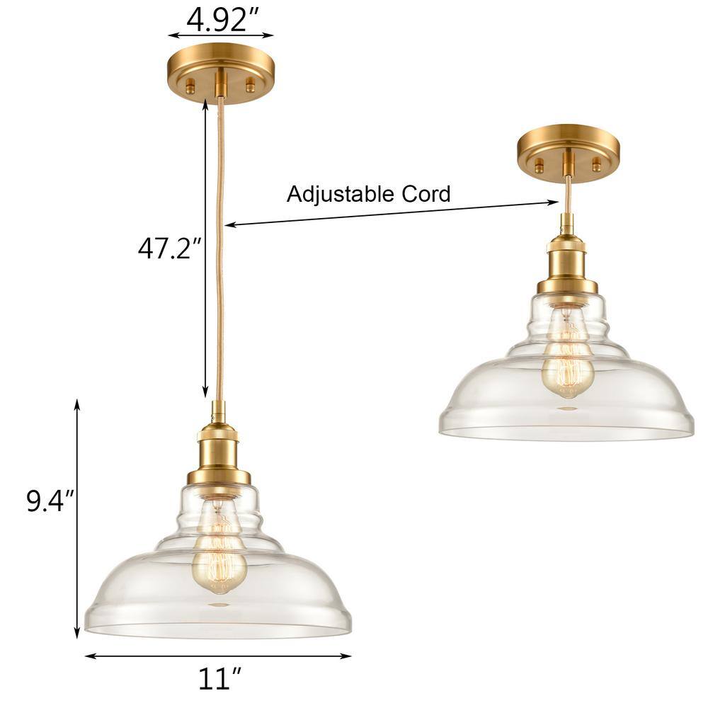 Brass and Clear Glass Dome Pendant Light