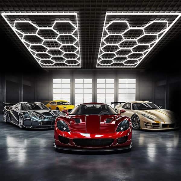 184 in. 600-Watt 72000 Lumens 5000K Hexagon Garage Light with Rectangle Frame(14-Hex) Integrated LED Strip Light Fixture