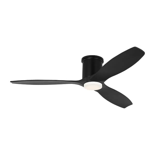 Generation Lighting Collins 52 in. Smart Home Integrated LED Indoor/Outdoor Matte Black Hugger Ceiling Fan with Matte Black Blades, DC Motor