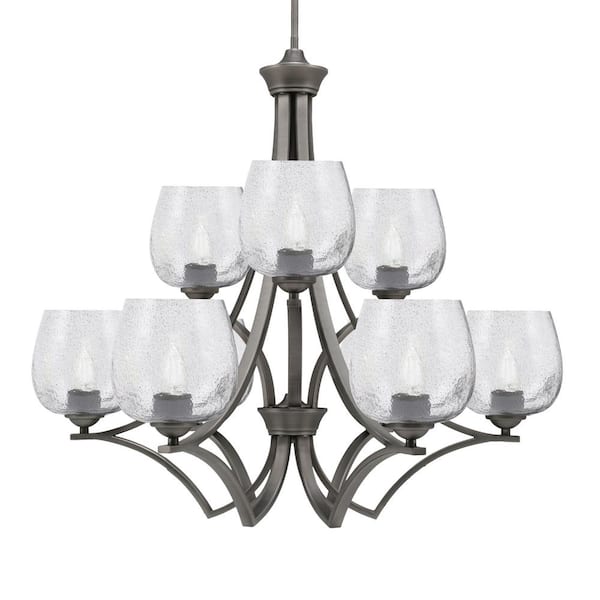 Unbranded Clevelend 9-Light Graphite Chandelier, Round Chandelier with 6 in. Smoke Bubble Glass Shades, No bulbs included