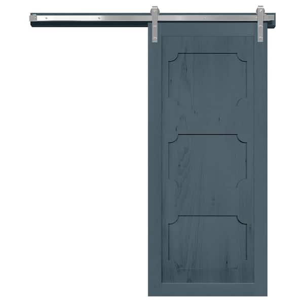 VeryCustom 42 in. x 84 in. The Harlow III Denim Wood Sliding Barn Door with Hardware Kit in Stainless Steel