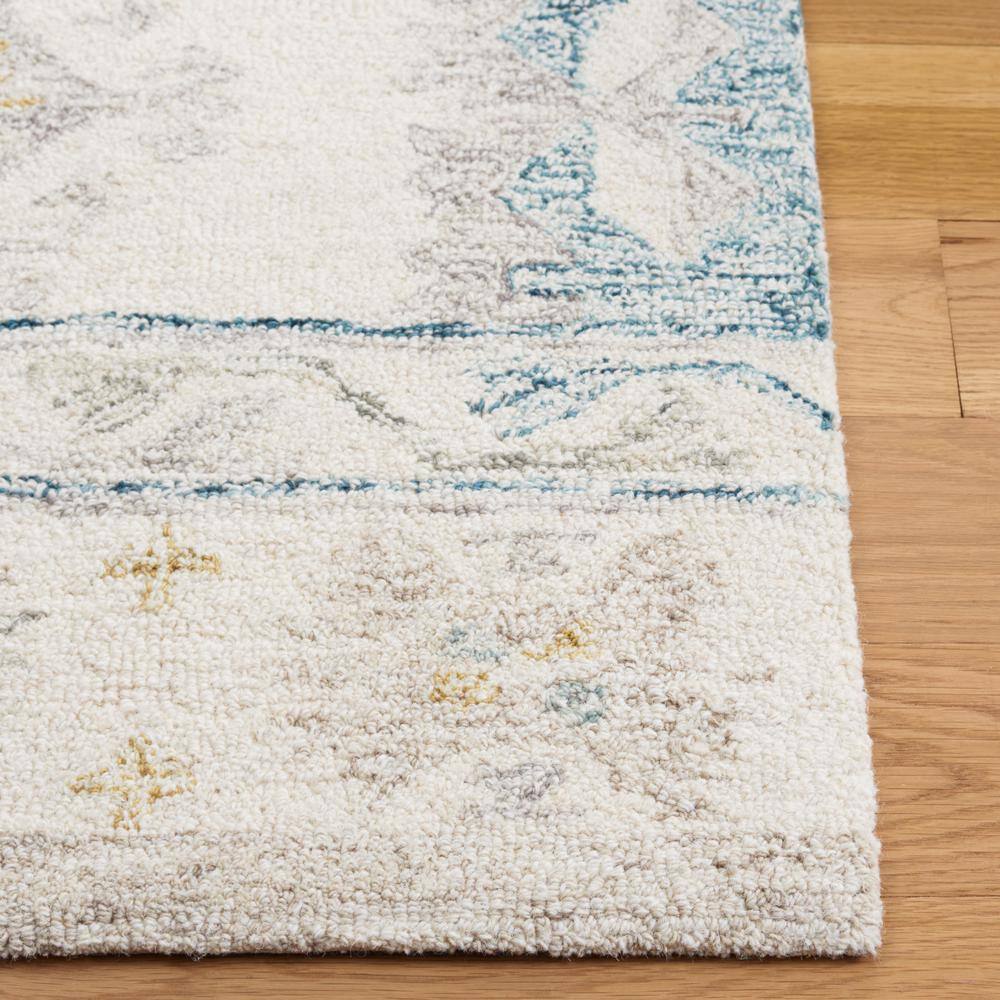 Ivory and Blue Hand-Tufted Wool Rectangular Rug