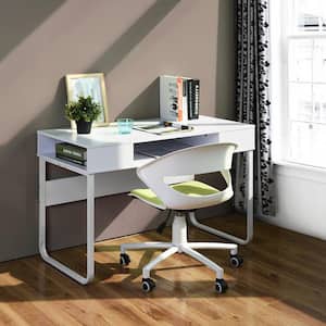 Wire 43.3 in. Rectangular White Writing Desk with 3 Storage Cubes