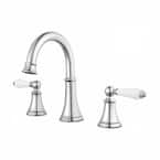 Courant 8 in. Widespread 2-Handle Bathroom Faucet in Polished Chrome with White Handles