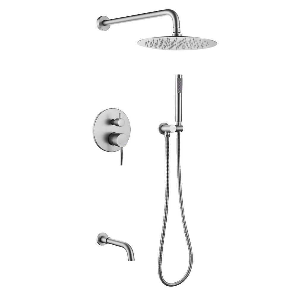 Double Handle 1-Spray Tub and Shower Faucet 1.8 GPM Brass Wall Mounted Shower System in Brushed Nickel Valve Included price history on PriceWatchPro