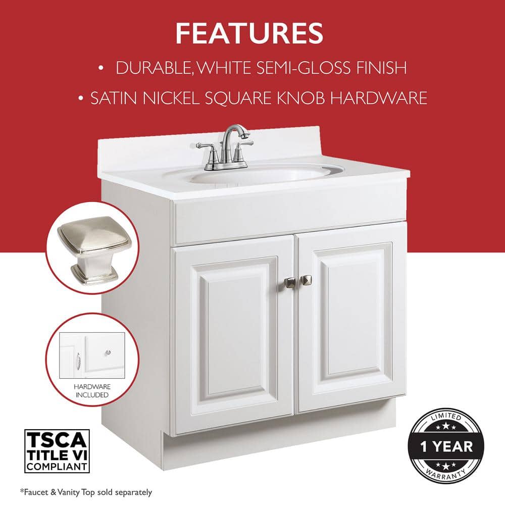 Wyndham 30" White MDF Freestanding Bathroom Vanity Cabinet