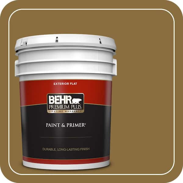 BEHR PREMIUM PLUS 5 Gal. #S310-7A Vintage Brass Flat Exterior Paint and Primer