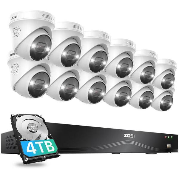ZOSI 4K Ultra HD 16-Channel POE 4TB NVR Security Camera System with 12 Wired 8MP Spotlight Outdoor Cameras, 2-Way Audio