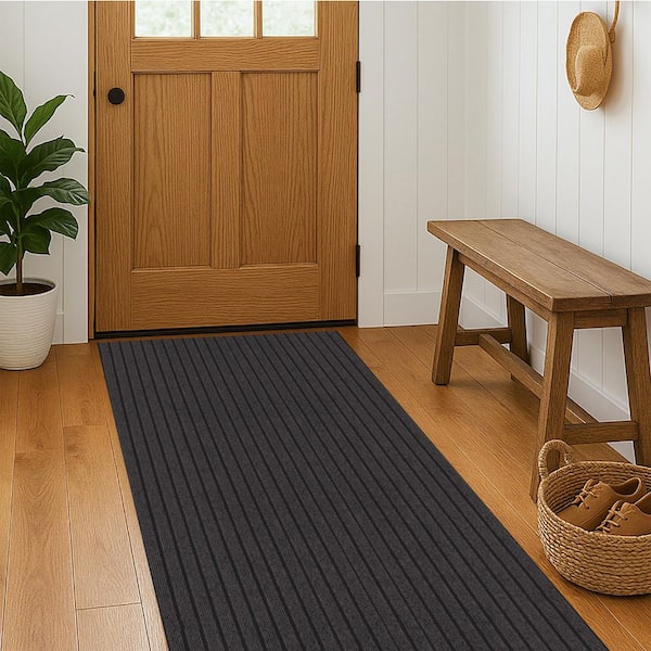 Deep Earth Brown-Industrial Rib 24 in. x 17 ft. Utility Runner Rug - Custom Lengths, Heavy-Duty, Non-Slip, All-Weather