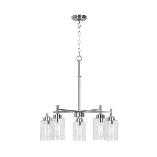 Wexton 5-Light 24 in. Plug and Play Brushed Nickel Chandelier with SkyPlug